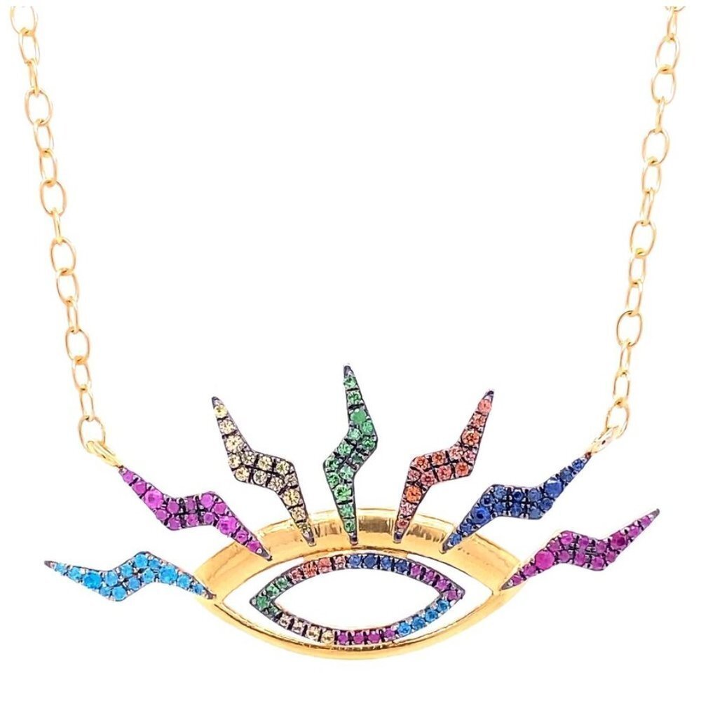 RARE Gem Girl 18K Gold Plate Multi Gemstone Hope Amuleto Necklace